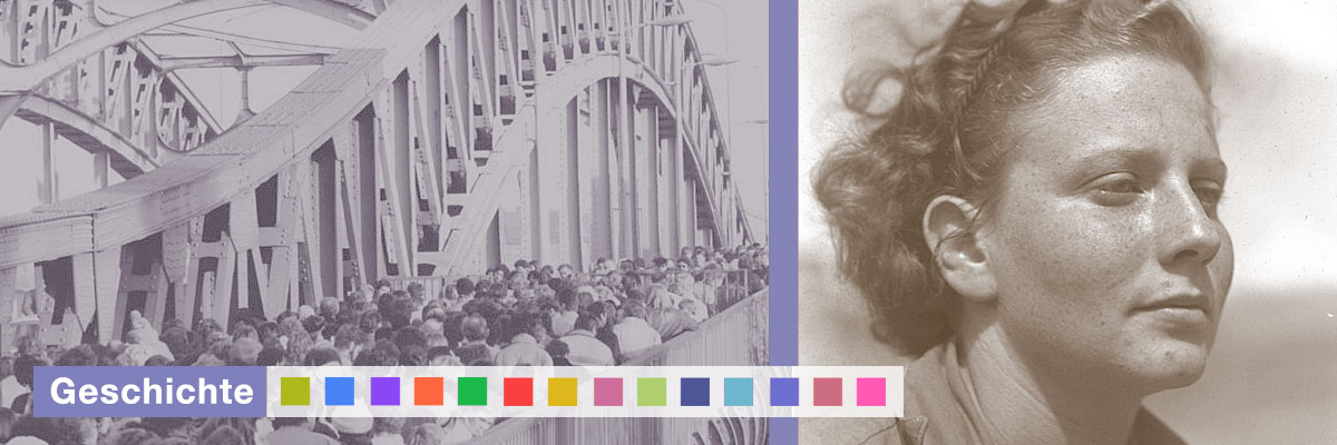 Teaser Geschichte Porträt Ruth Klüger und Maueröffnung Brücke Bornholmer Straße