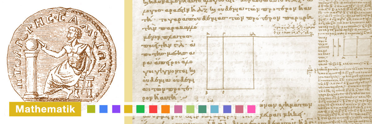 Grafik Münze Pythagoras und hist Bild eines Textes von Milet